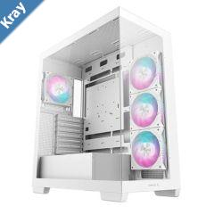 DeepCool CG580 4F WH WhitePanoramic ATX MidTower Case 4 x Pre Installed Fans Single Chamber Support Up to 2x 360mm Radiators Front 2x USB3.0