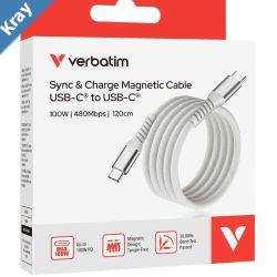 Verbatim Sync  Charge USB C to USB C 100W Magnetic 120 cm  Grey