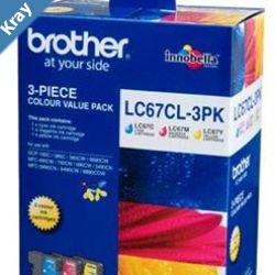 Brother LC67 Colour Value Pack 1 x Cyan 1 x Magenta 1 x Yellow