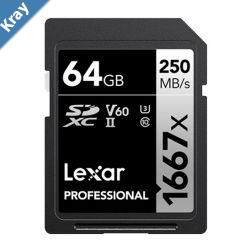 Lexar Professional 1667x 64GB SDXC UHSII Card SILVER Series  speed up to 250MBs 1 including 1080p FullHD 3D and 4K video