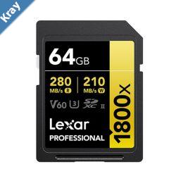 Lexar Professional 1800x 64G SDXC UHSII Card GOLD Series  speeds up to 280MBs read1 quickly capture and transfer highquality photos and stunning F