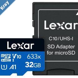 Lexar HighPerformance 633x 32GB microSDHC microSDXC UHSI Card BLUE Series without adaptor including 1080p FullHD 3D and 4K UHD video1. These C