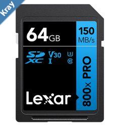 Lexar HighPerformance 800x PRO 64GB SDHC SDXC UHSI Card BLUE Series up to 150MBs1 shoot highquality images and stunning 1080p FullHD and 4K UHD