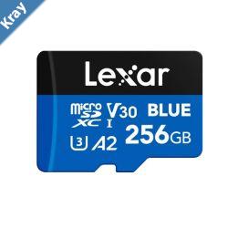 Lexar BLUE microSDXC UHSI Card  256GB  C10  A2 UHSIU3 V30 up to 160MBs read Vibrationproof 102000Hz. Magneticproof 15000 Gauss