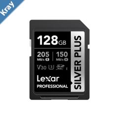 Lexar Professional SILVER PLUS 128GB SDXC UHSI Card readwrite speeds of up to 205MBs and 150MBs and supports seamless recording of FULLHD and 4K