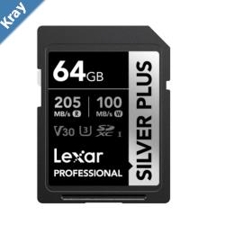 Lexar Professional SILVER PLUS 64GB SDXC UHSI Card 64GB C10 UHSI V30 U3 up to 205MBs read 100MBs write shot and smoothly shoots up to 4K