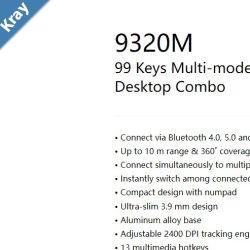 RAPOO 9320M Bluetooth 4.0 5.0  2.4G  Wireless Multimode Keyboard Mouse Combo Aluminum Base 2400 DPI 10M Range Compact White Retail Pack