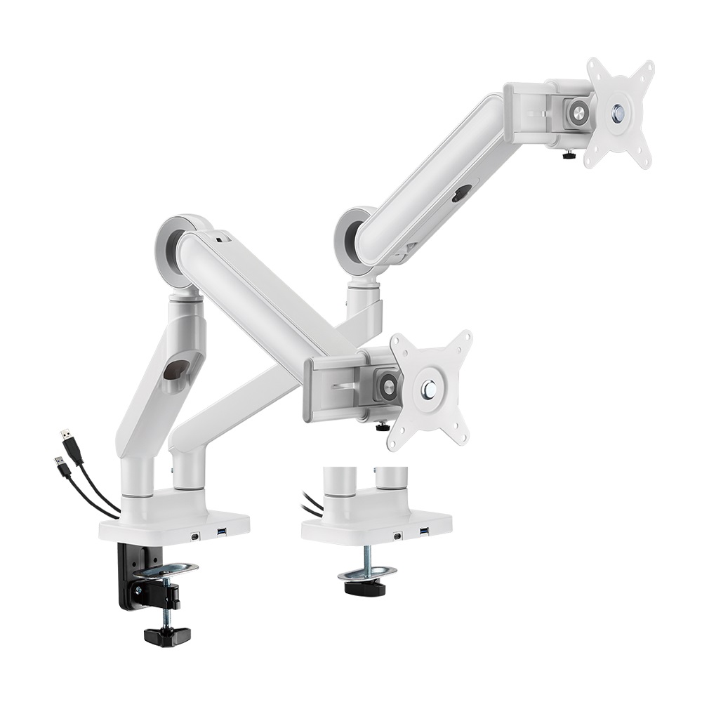 Brateck LDT75C024UCS Designer Premium Dual Monitor SpringAssisted Monitor Arm with USBAUSBC PortsWhiteLS