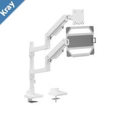 Brateck LDT81C024PMLW NOTEWORTHY POLEMOUNTED HEAVYDUTY GAS SPRING DUAL MONITOR ARM WITH LAPTOP HOLDER Fit Most 1749 Monitor Fine Texture White