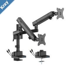 Brateck LDT84C024UCPB DUAL SCREEN POLEMOUNTED HEAVYDUTY MECHANICAL SPRING MONITOR ARM WITH USB PORTS BLACK LS