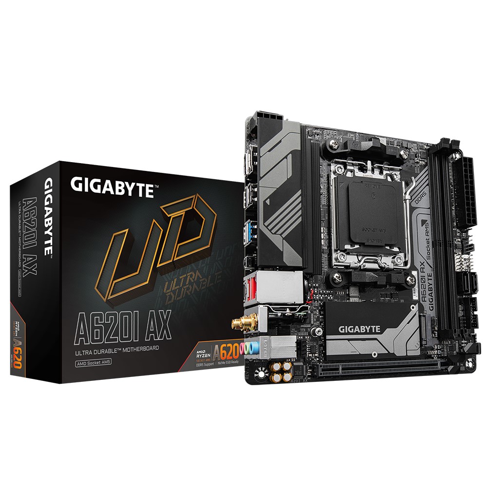 Gigabyte MB A620I AX 1.0 AMD AM5 2 x DDR5 up to 128 GB  1 x HDMI 1 x PCI Express x16 1 x M.2 2 x SATA 4x USB 3.2