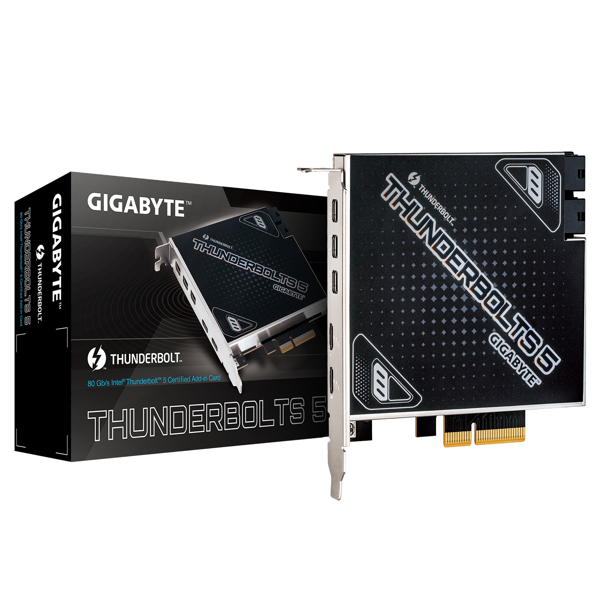 Gigabyte CARD THUNDERBOLTS 5 1.0 addin card Intel JHL9580 Thunderbolt 5 controller Dual Thunderbolt 5 Ports up to 80 Gbs bidirectional