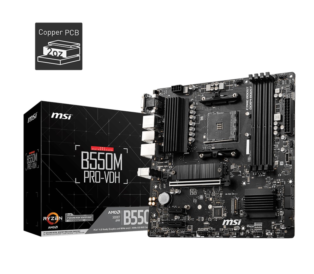 MSI B550M PROVDH Motherboard AM4 128 GB 1x PCIE X16 SATA M.2 5x USB 3.2 6x  USB 2.0 1xHDMI