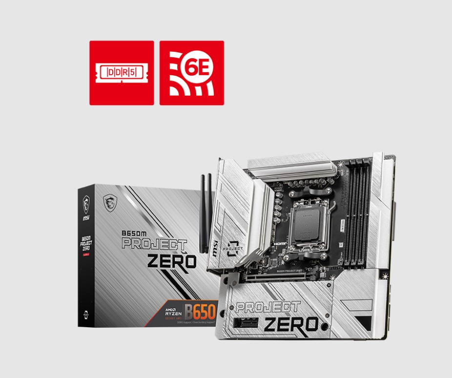 MSI B650M PROJECT ZERO Motherboard AMD B650 4x DDR5 128GB 1x HDMI 2x M.2 USB 3.2 Type A  x9