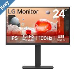 LG 24 FHD IPS Business FHD 1920x1080 169 USBC Height Adjustment Tilt Swivel Pivot VESA Display Port  HDMI Headphone Audio 3yrs Monitor