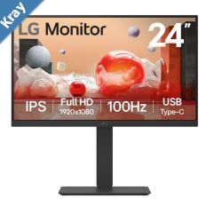 LG 24 IPS FHD 1920 x 1080 USBC PD65w 100Hz 5ms AMD FreeSync 169 TiltHeightSwivelPivot Bidirection adjustable stand 3yrs Monitor