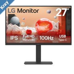 LG 27 IPS FHD 1920 x 1080 USBC PD65w 100Hz 5ms AMD FreeSync 169 TiltHeightSwivelPivot Bidirection adjustable stand 3yrs Monitor