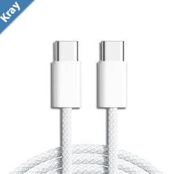 Pisen Braided USBC to USBC 60W PD Fast Charge Cable 1M White  20V3A Samsung Galaxy Apple iPhone iPad MacBook Google OPPO Nokia
