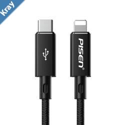 Pisen Braided Lightning to USBC PD Fast Charge Cable 1M Black  Support 3A AntiBreaking Reinforced  More Durable Apple iPhoneiPadMacBook