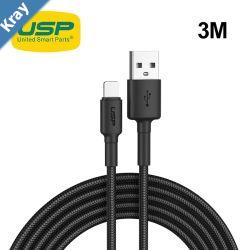 USP BoostUp Lightning to USBA Cable 3M Black  Quick Charge  Connect 2.4A Rapid ChargeDurable  ReliableNylon WeavingApple iPhoneiPadMacBook