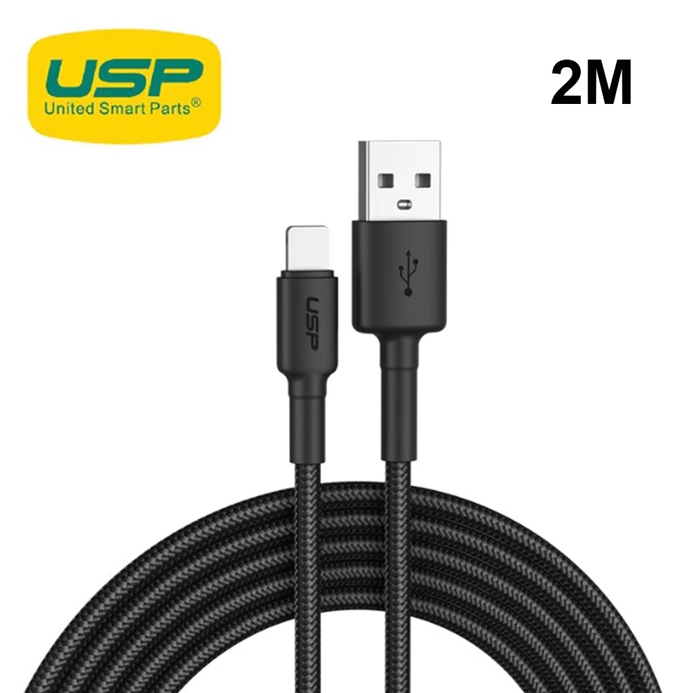 USP BoostUp Braided Lightning to USBA Cable 2M Black  Quick Charge  Connect 2.4A Rapid Charge Durable Nylon Weaving Apple iPhoneiPadMacBook