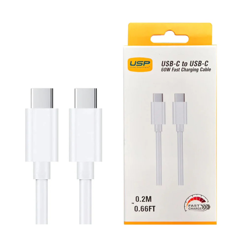 USP USBC to USBC 60W Mini Cable 0.2M White3A High PerformanceDurable 8K Bend Samsung GalaxyApple iPhoneiPadMacBookGoogleOPPO