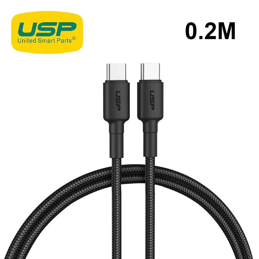 USP BoostUp Braided USBC to USBC Cable0.2M Black3A Fast  Safe ChargeStrong  DurableSamsung GalaxyApple iPhoneiPadMacBookGoogleOPPONokia