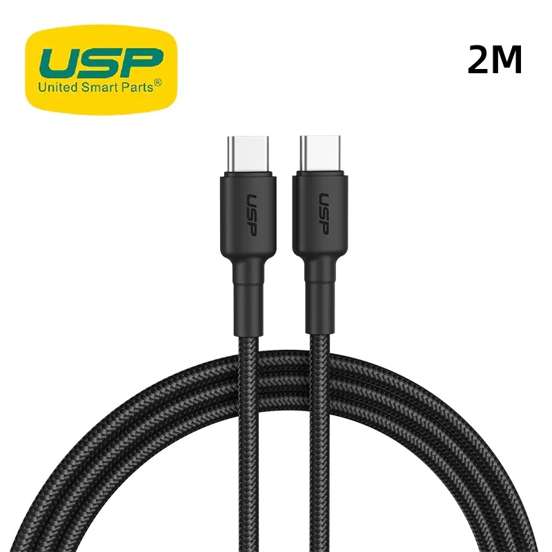 USP BoostUp Braided USBC to USBC Cable 2M Black 3A Fast  Safe ChargeStrong  DurableSamsung GalaxyApple iPhoneiPadMacBookGoogleOPPONokia