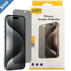 USP Apple iPhone 16 Pro 6.3 Privacy Tempered Glass Screen Protector 9H Surface Hardness AntiSpyHighly Touch SensitiveBest for Public Occasions