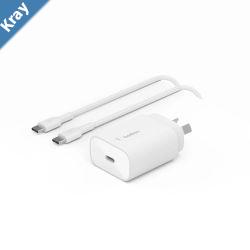 Belkin BoostCharge USBC PD 3.0 PPS Wall Charger 25W  USBC Cable1M  WhiteWCA004au1MWHB6Dynamic power deliveryCompactFast  Travel Ready2YR
