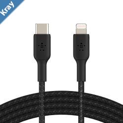 Belkin BoostCharge Braided Lightning to USBC Cable 1m3.3ft  BlackCAA004bt1MBK 480Mbps 10K bend Apple iPhone  iPad  Macbook 2YR