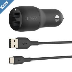 Belkin BoostCharge Dual USBA Car Charger 24W  USBC to USBA Cable 1M  Black CCE001bt1MBK2xUSBA12W Dual Port Fast  Compact Charger2YR