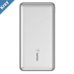 Belkin BoostCharge USBC PD Power Bank 10K  USBA to USBC Cable  Silver BPB011btSL 2x USBA Ports 1x USBC Ports 2YR