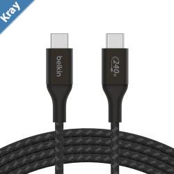 Belkin BoostCharge USBC to USBC Cable 1M  Black CAB015bt1Mbk 240W 480Mbps 30K bend Samsung GalaxyiPadMacBookGoogleOPPONokia2YR