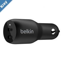 Belkin BoostCharge Dual USBC Car Charger 36W  Black CCB002btBK 2xUSBC 18W Dual Port Fast Charger 2YR