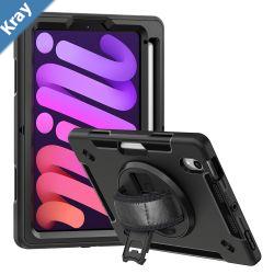 Generic Rugged Apple iPad Mini 8.3 6th Gen Case with Sling Black  BuiltinKickstand Adjustable Hand Strap Pen Holder DropProof ShockProof