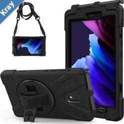 Generic Rugged Samsung Galaxy Tab Active5  Tab Active3 8 Case Black  BuiltinKickstand Adjustable Hand Strap Shoulder Strap Pen Holder DropP