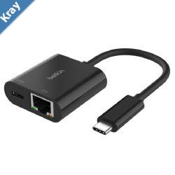 Belkin USBC to Ethernet  Charge Adapter  BlackINC019BTBK USBC Power Delivery up to 100W Ethernet connection supporting 101001000 Mbps