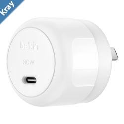 Belkin BoostCharge USBC PD 3.0 PPS Wall Charger 30W  WhiteWCA008auWHDynamic Power DeliveryCompacttravelready designUSBC PD 3.0 Certified2YR