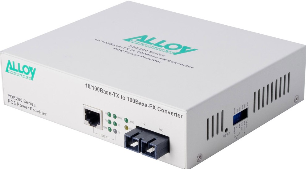 Alloy POE200SC  10100BaseTX to 100BaseFX Multimode Fibre SC Converter provides PoE power RJ45. 2km