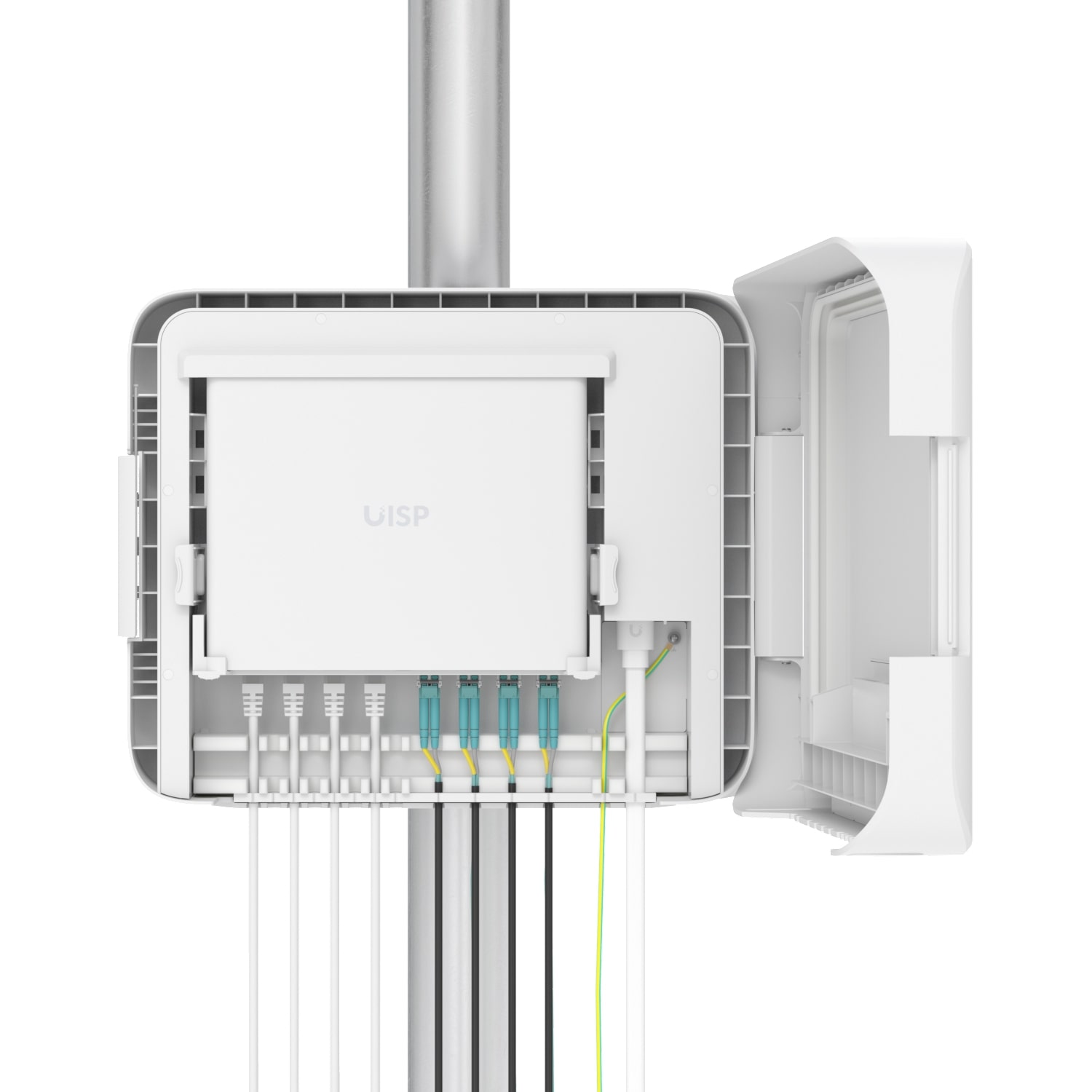 Ubiquiti UISP Box Plus IPX6rated Water Resistance Enclosure for UISP Switch Plus Pole Wallmount Includes Fiber Strain Relief Kit 2Yr Warr