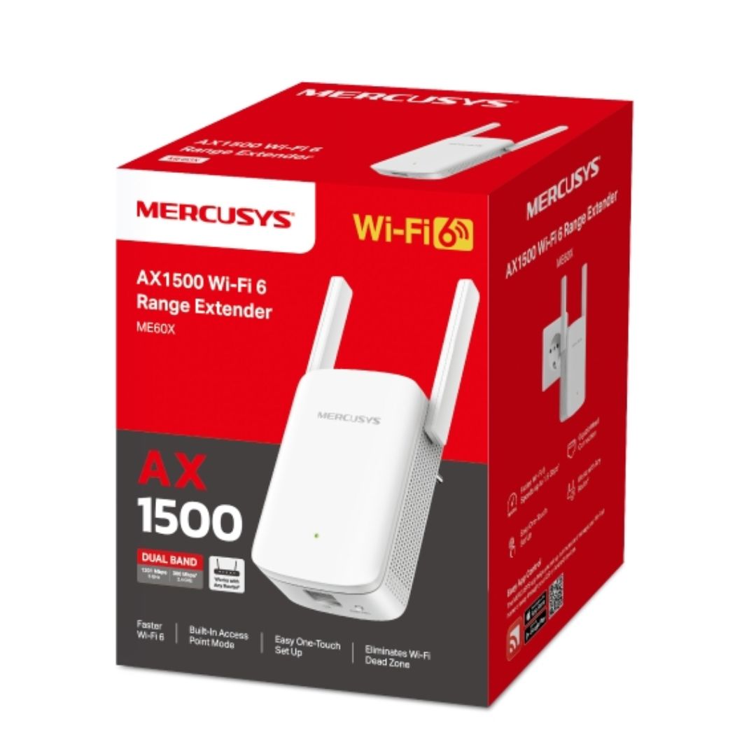 Mercusys ME60X AX1500 WiFi 6 Range Extender Dual Band Speeds up to 1500Mbps 300Mbps2.4 GHz 1201Mbps 5 GHz