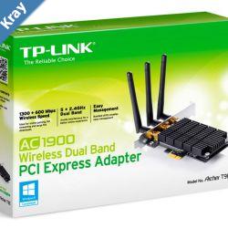 TPLink Archer T9E AC1900 Wireless Dual Band PCI Express Adapter 1900Mbps 5GHz 1300Mbps 2.4GHz 600Mbps 802.11ac 3x External Antenna Omni EOL