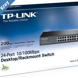 TPLink TLSF1024D 24Port 10100Mbps Rackmount Unmanaged Switch energyefficient Supports MAC 13inch Desktop steel case 4.8 Gbps Switching CapLS