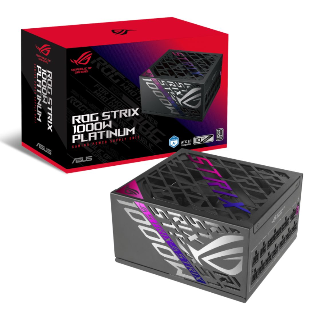 ASUS ROGSTRIX1000PGAMING ROG STRIX 1000W Platinum PSU ROG heatsinks Dual ball fan bearings 0dB technology 10YW