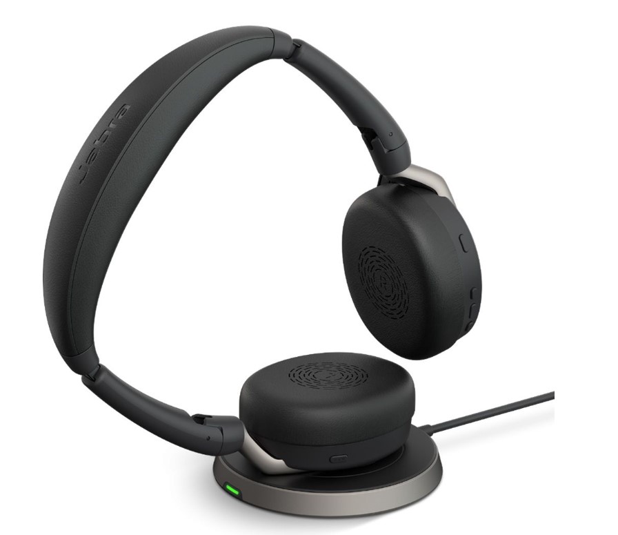 Jabra Evolve2 65 Flex UC Stereo Bluetooth Headset Link380c USBC Dongle  Wireless Charging Stand Included Foldable Design 2Yr Warranty