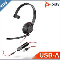 PlantronicsPoly Blackwire 5210 Headset USBA 3.5mm corded Monaural Noise canceling Dynamic EQ SoundGuard Call control Leatherette earcups