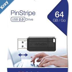 Verbatim StorenGo Pinstripe USB Drive 64GB Black 2 Years Limited Warranty
