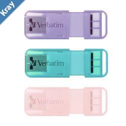 Verbatim PopUp 32GB USB 2.0 Triple Pack  Assorted Pastel Colours Aqua Pink Purple 66760