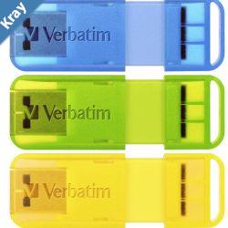 Verbatim PopUp 32GB USB 2.0 Triple Pack  Assorted Bright Colours Blue Green Yellow